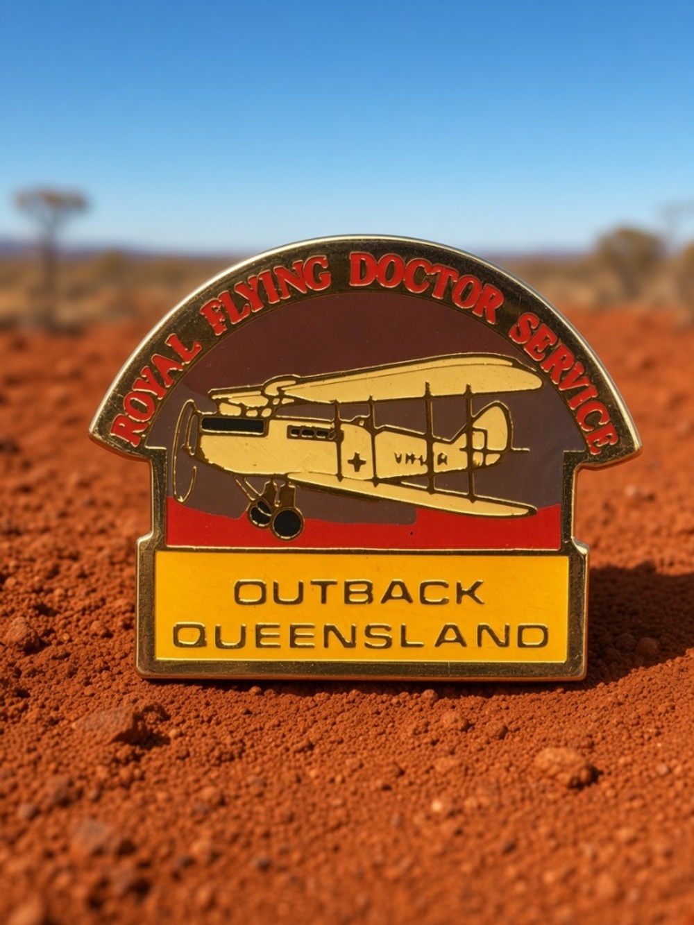 Royal Flying Doctor Service Outback Queensland Enamel Pin RFDS Biplane Australia